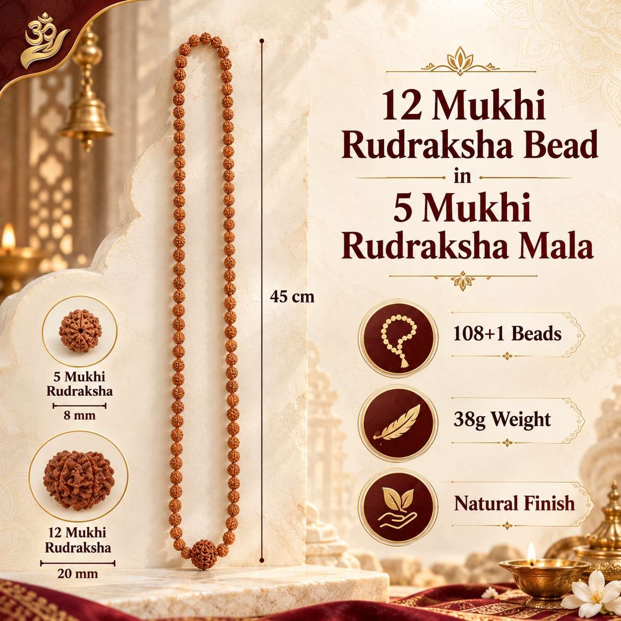 12 Mukhi Rudraksha in 5 Mukhi Mala - Image 5