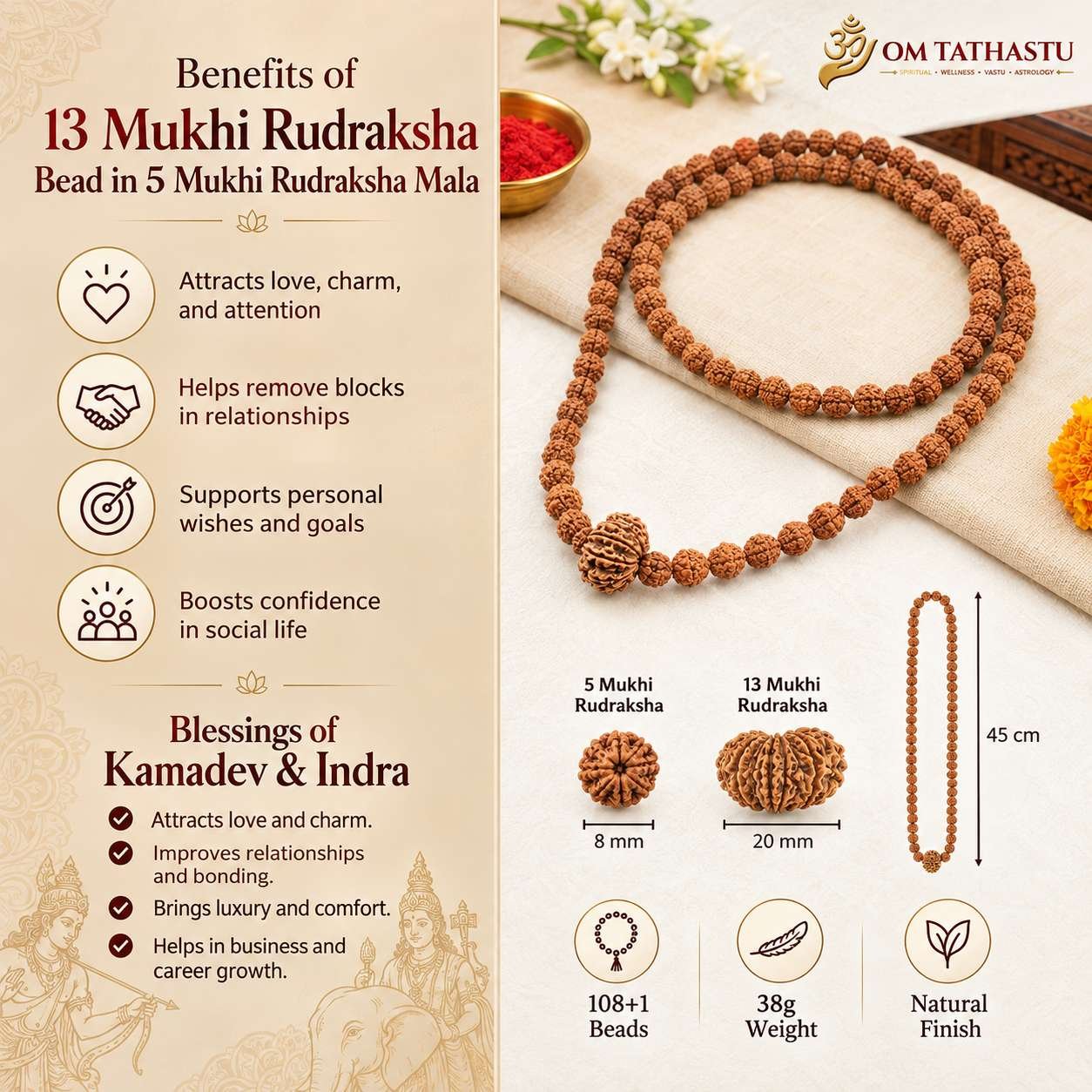 13 Mukhi Rudraksha in 5 Mukhi Mala - Image 7