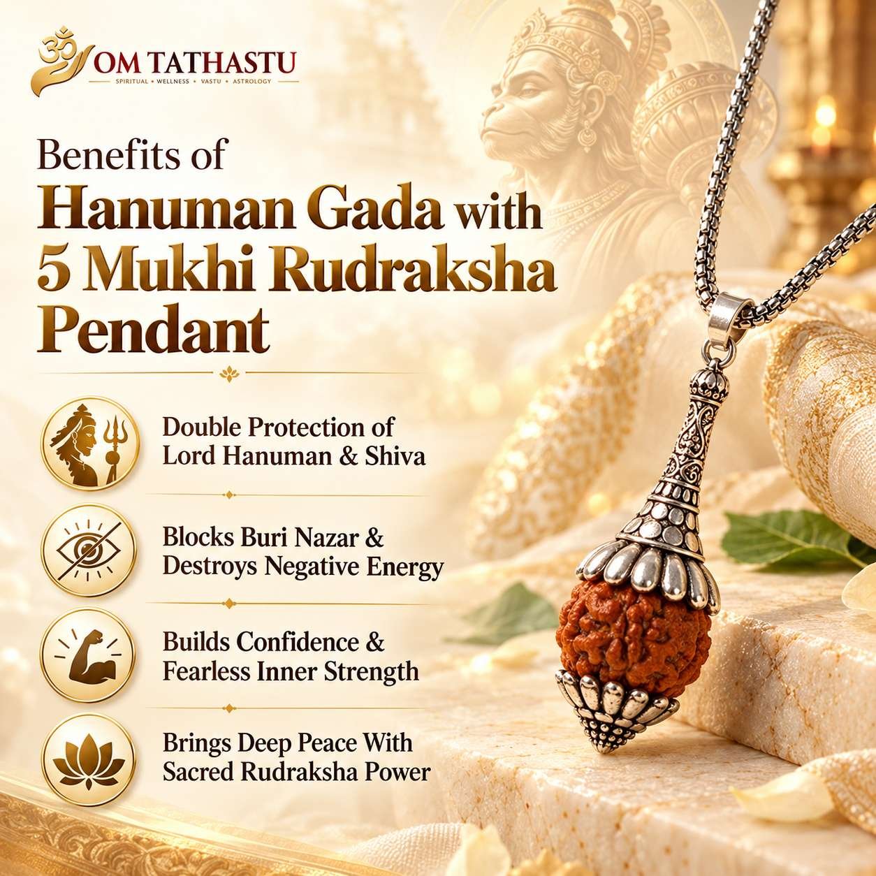 Rudraksha Hanuman Gada Pendant - Image 3