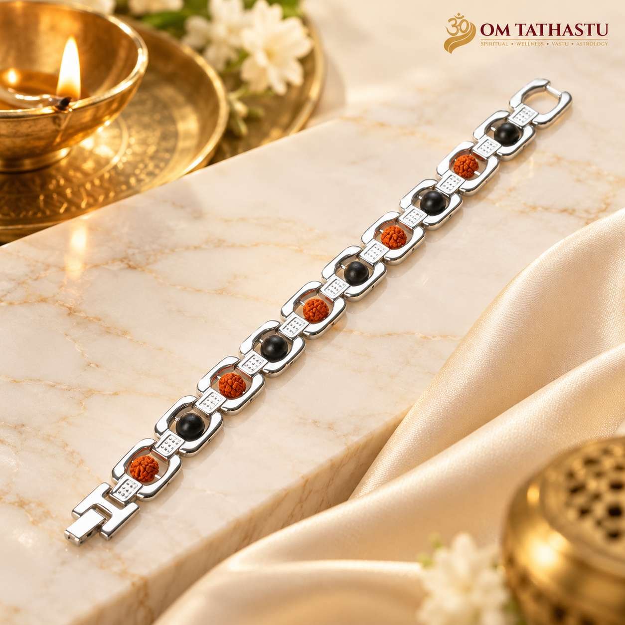 Silver Metal Rudraksha Karungali Bracelet