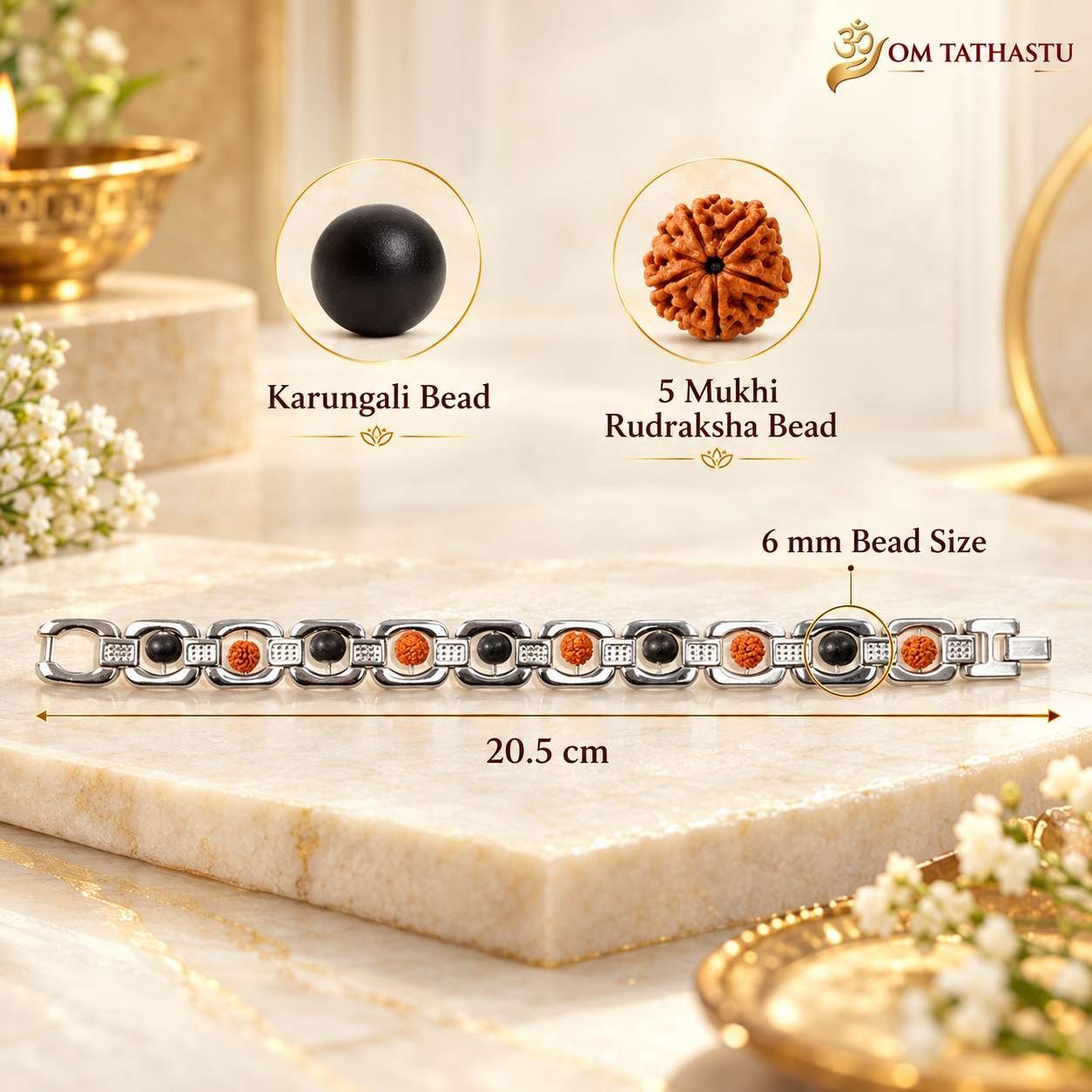 Silver Metal Rudraksha Karungali Bracelet - Image 4