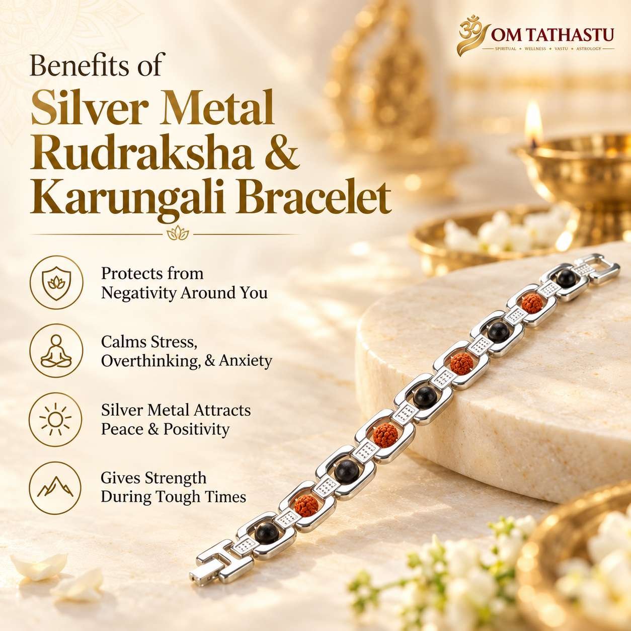 Silver Metal Rudraksha Karungali Bracelet - Image 5